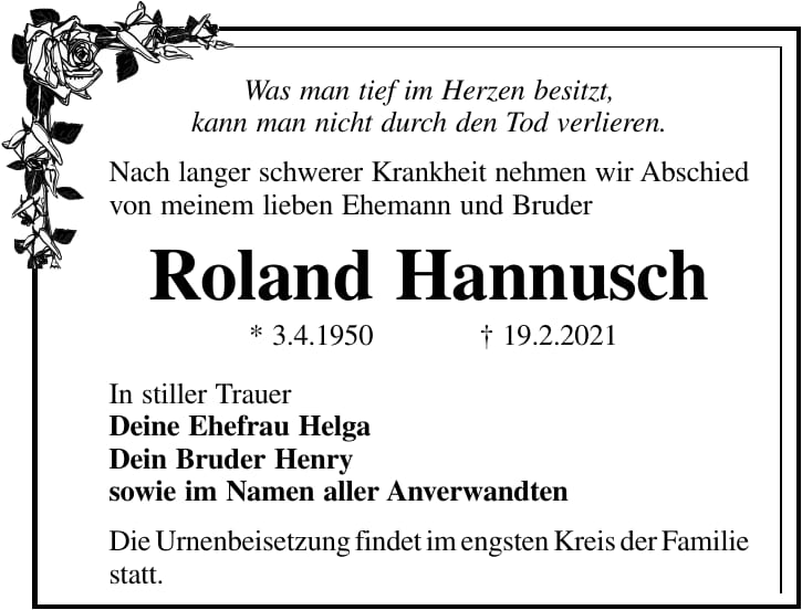 Traueranzeige Roland Hannusch