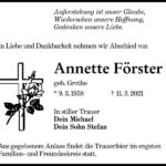 Traueranzeige Annette Förster, geb. Grothe