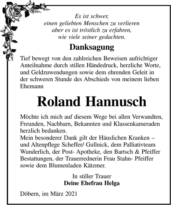 Danksagung Roland Hannusch