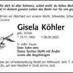 Traueranzeige Gisela Köhler, geb. Schulz