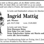 Traueranzeige Ingrid Mattig, geb. Wiesner