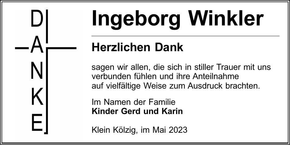 Danksagung Ingeborg Winkler