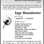 Traueranzeige Inge Rosentreter, geb. Jochim