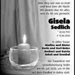 Traueranzeige Gisela Sedlich