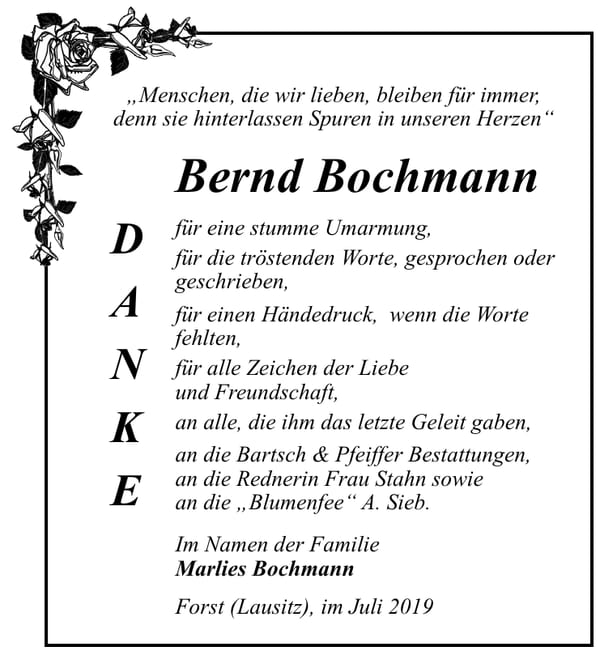 Traueranzeige Bernd Bochmann
