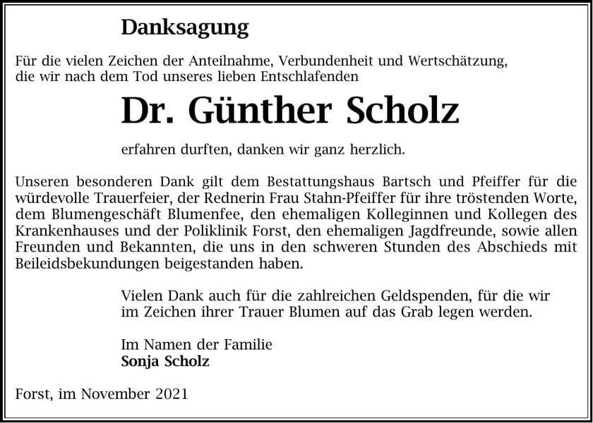 Danksagung Dr. Günther Scholz