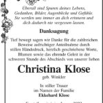 Danksagung Christina Klose, geb. Winkler