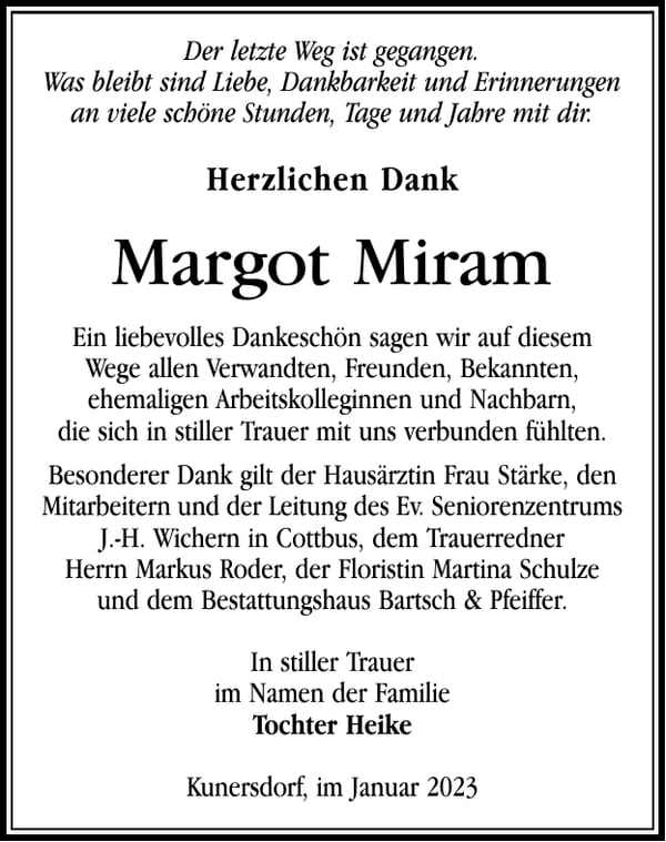 Danksagung Margot Miram