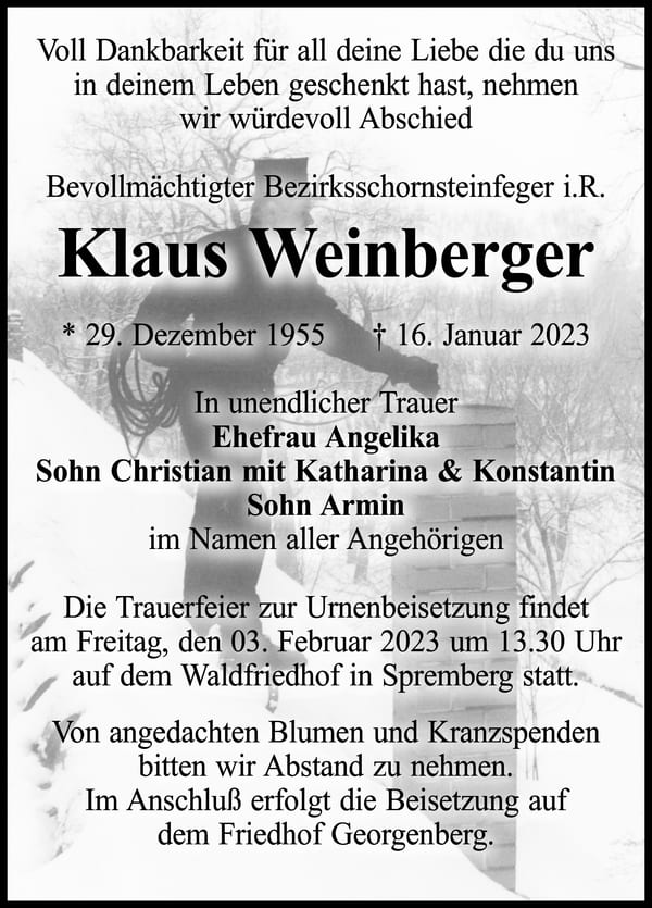 Traueranzeige Klaus Weinberger