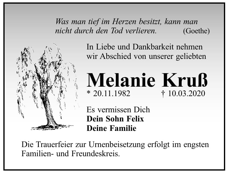 Traueranzeige Melanie Kruß