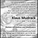 Traueranzeige Klaus Mudrack