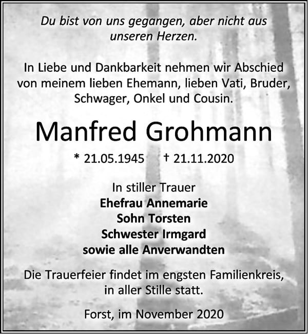 Traueranzeige Manfred Grohmann