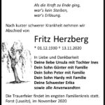 Traueranzeige Fritz Herzberg
