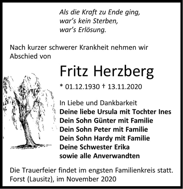 Traueranzeige Fritz Herzberg