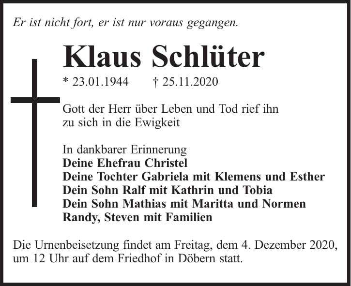 Traueranzeige Klaus Schlüter