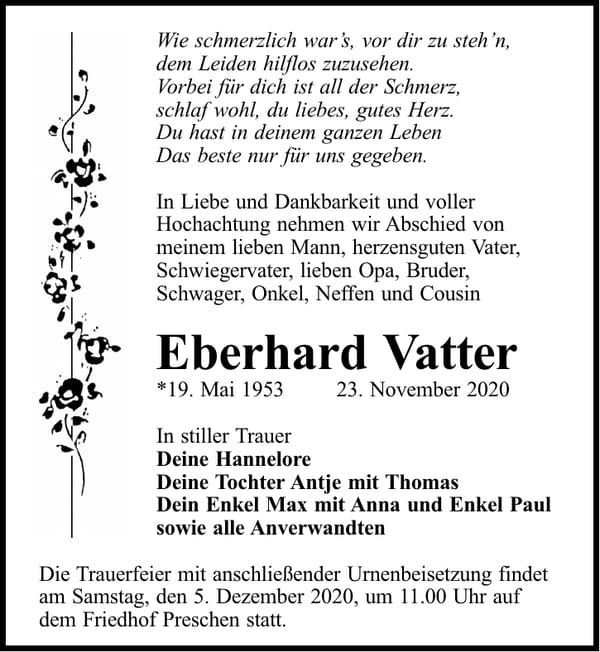 Traueranzeige Eberhard Vatter