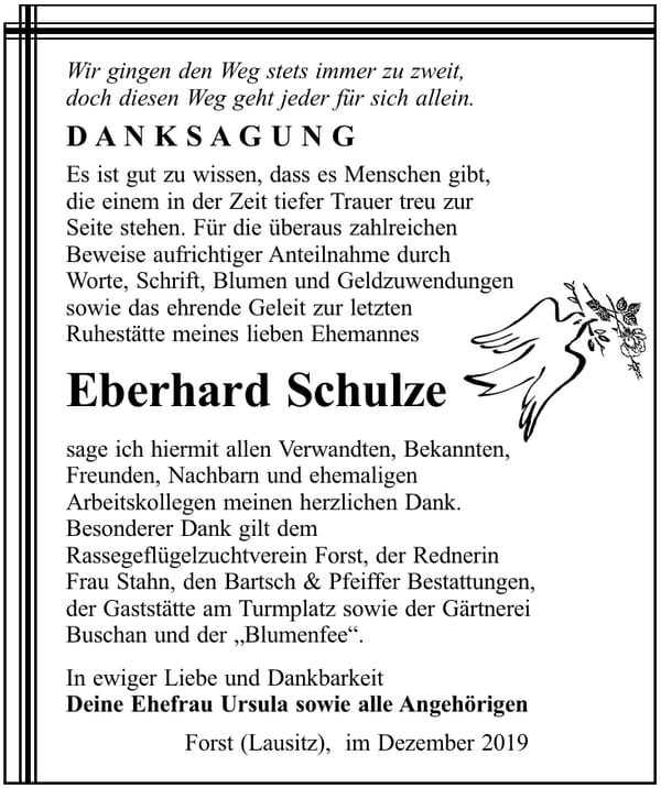 Danksagung Eberhard Schulze