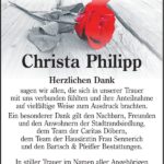 Danksagung Christa Philipp