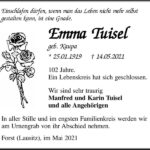 Traueranzeige Emma Tuisel, geb. Kaupa