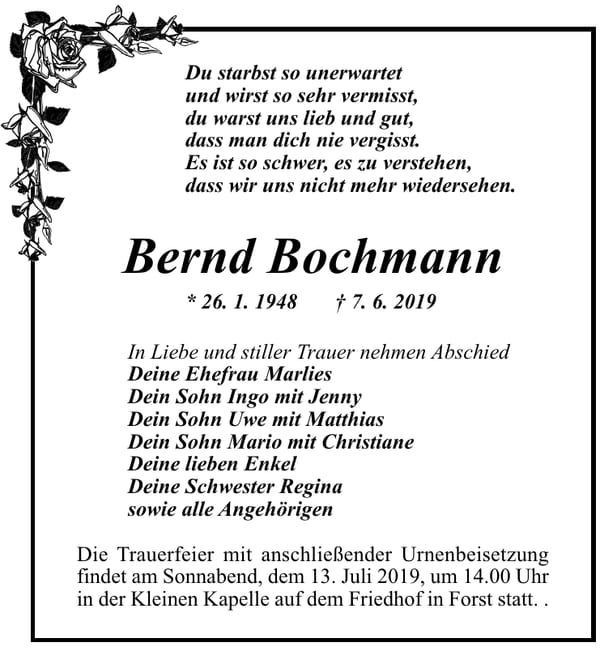 Traueranzeige Bernd Bochmann