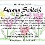 Traueranzeige Lysann Schleif, geb. Ladow