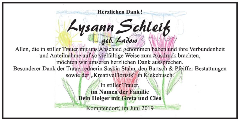 Traueranzeige Lysann Schleif, geb. Ladow