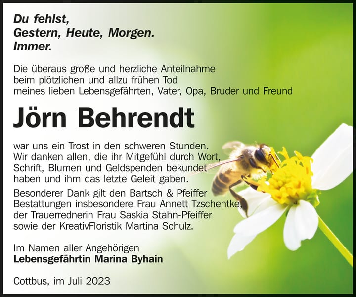 Danksagung Jörn Behrendt