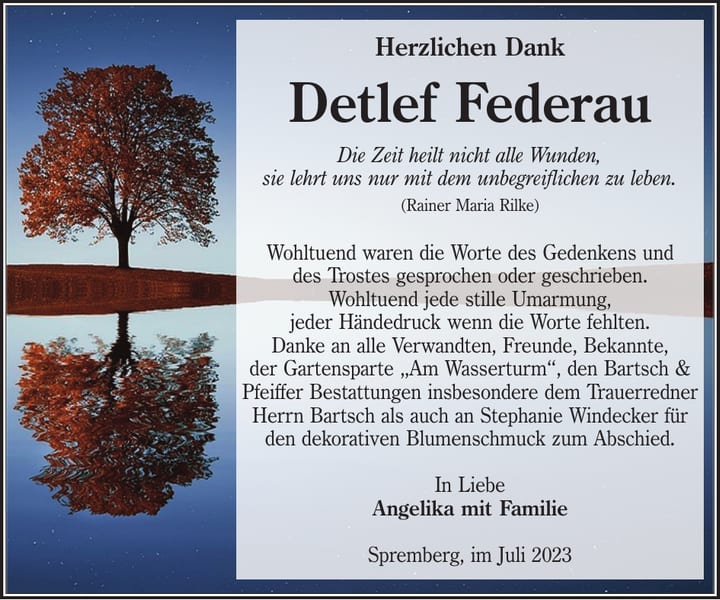 Danksagung Detlef Federau