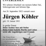 Traueranzeige Jürgen Köhler