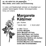 Traueranzeige Margarete Kätzmer, geb. Kuhlee