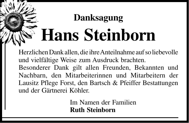 Danksagung Hans Steinborn