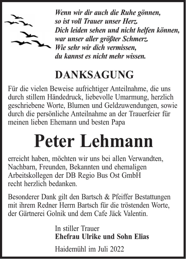 Danksagung Peter Lehmann