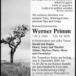 Traueranzeige Brunnenbauermeister Werner Primm