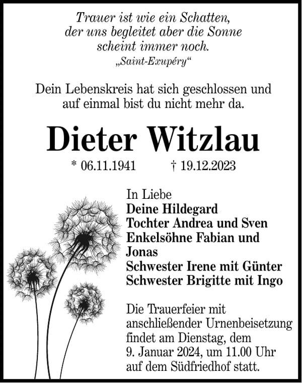 Traueranzeige Dieter Witzlau