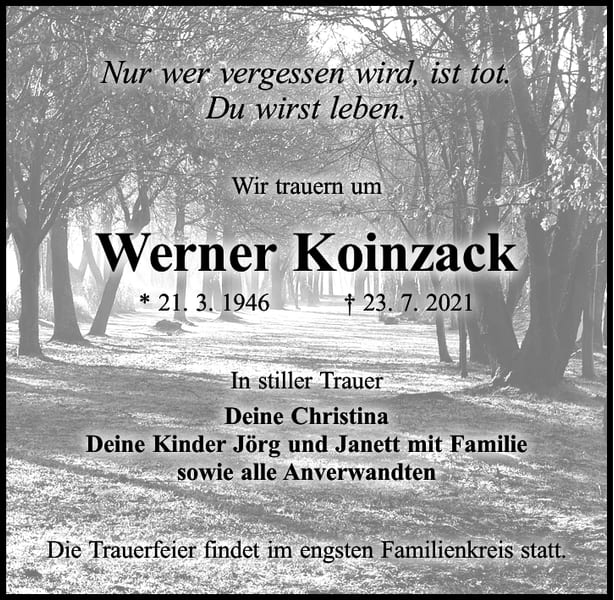 Traueranzeige Werner Koinzack