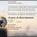 Traueranzeige Anni Ackermann, geb. Pigolla