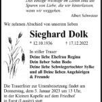 Traueranzeige Sieghard Dolk