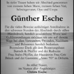 Danksagung Günther Esche