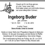 Traueranzeige Ingeborg Buder, geb. Lehmann