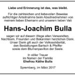 Danksagung Hans-Joachim Bulla