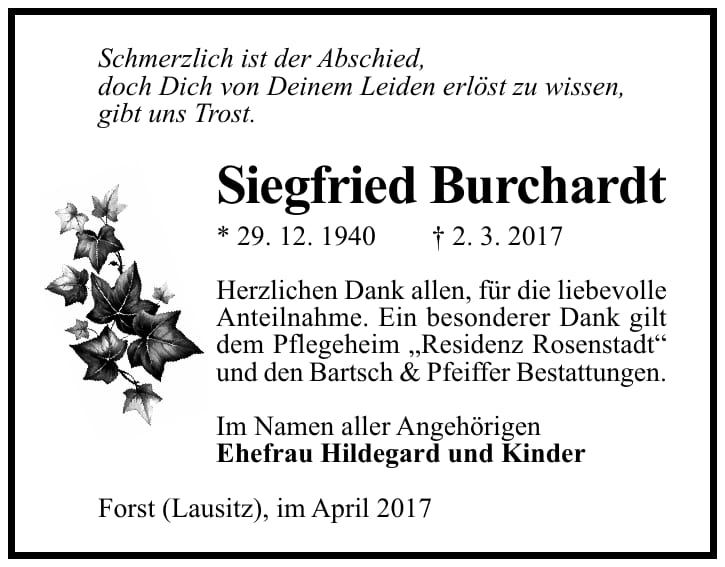 Danksagung Siegfried Burchardt