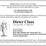 Traueranzeige Dieter Claus