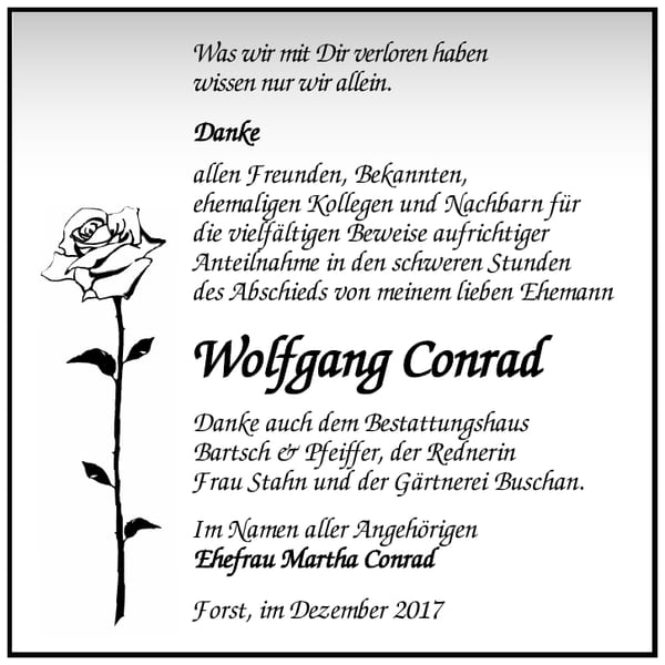 Danksagung Wolfgang Conrad