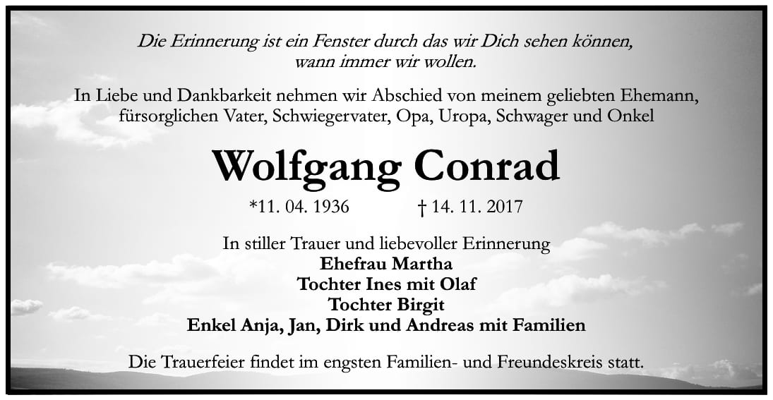 Traueranzeige Wolfgang Conrad