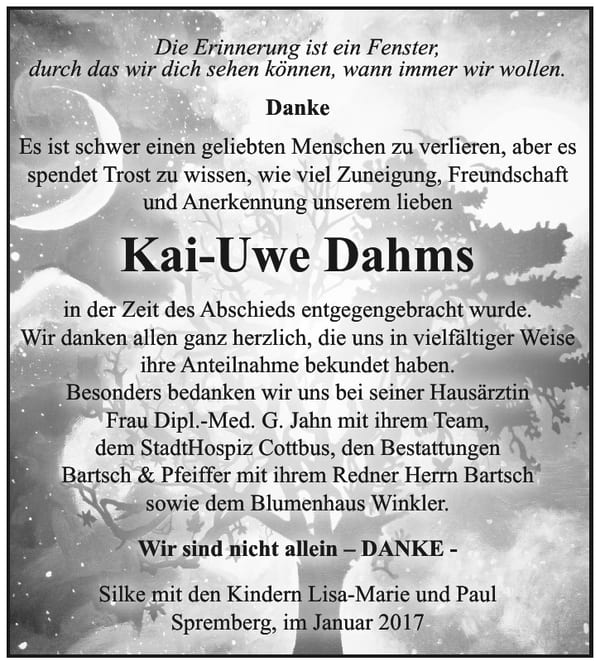 Danksagung Kai-Uwe Dahms