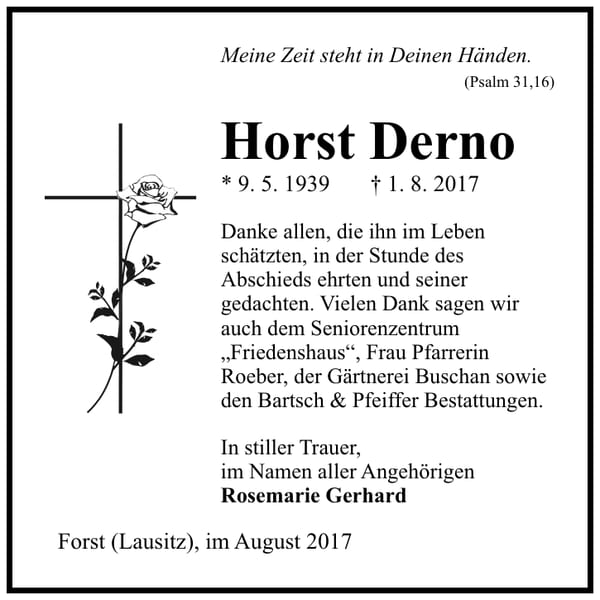 Danksagung Horst Derno