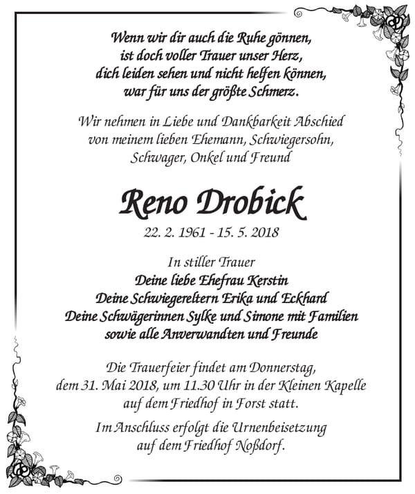 Traueranzeige Reno Drobick