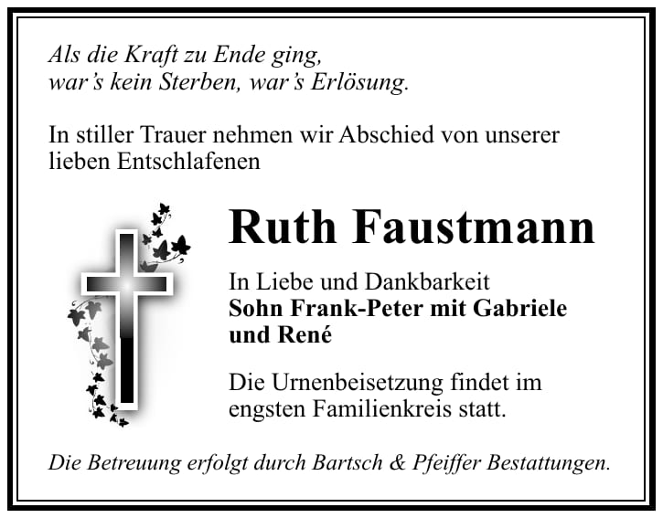 Traueranzeige Ruth Faustmann