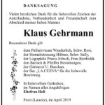Traueranzeige Klaus Gehrmann