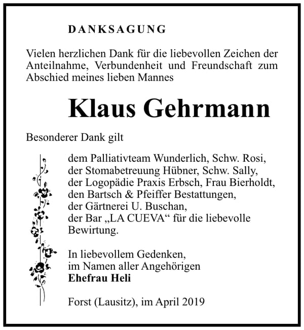 Traueranzeige Klaus Gehrmann